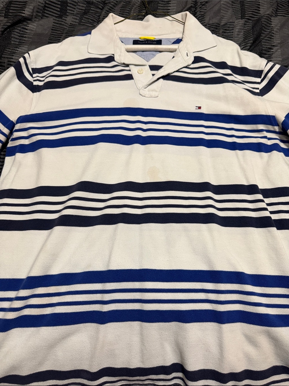 Tommy Hilfiger White, Navy & Royal Blue Striped Polo Shirt